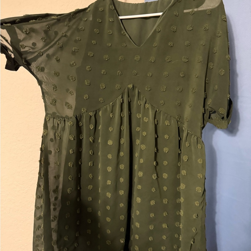 Green Textured Short Sleeve Dress